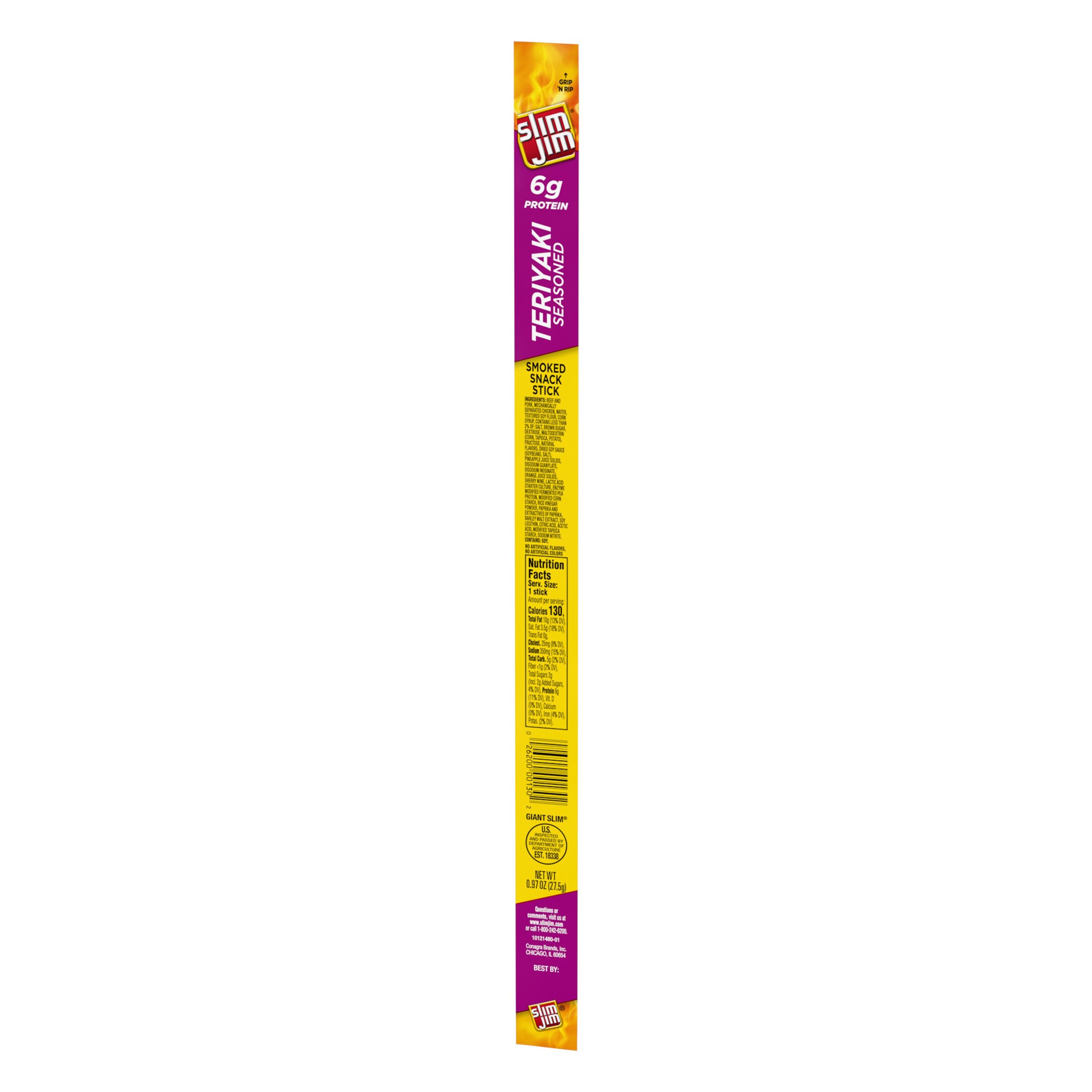 slide 2 of 5, Slim Jim Smoked Teriyaki Seasoned Snack Stick 0.97 oz, 0.97 oz