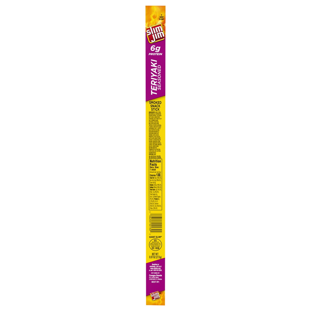 slide 1 of 5, Slim Jim Smoked Teriyaki Seasoned Snack Stick 0.97 oz, 0.97 oz