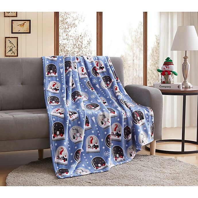 slide 2 of 3, Morgan Home Christmas Snow Globe Gnome Plush Throw Blanket - Blue, 1 ct