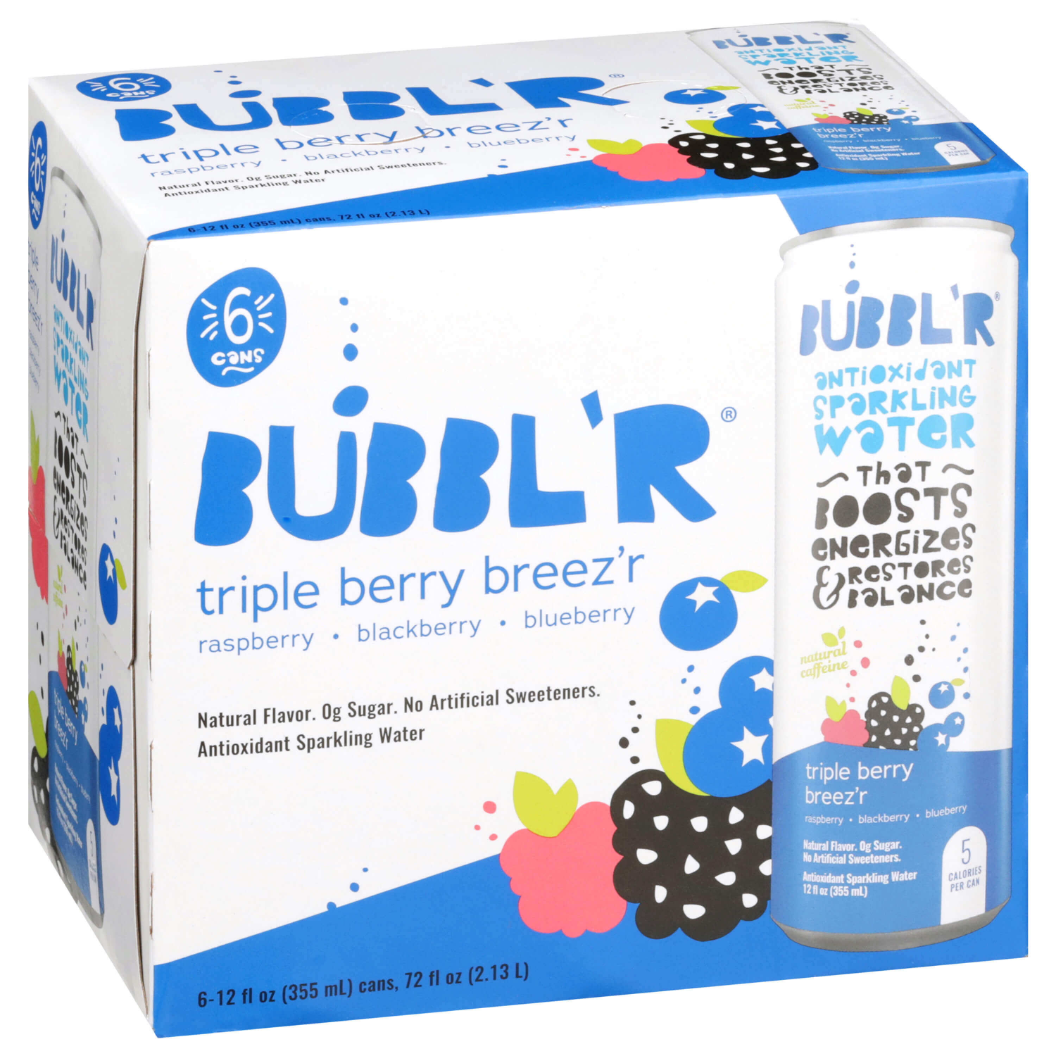 slide 1 of 1, Bubbl'r Antioxidant Triple Berry Breez'r Sparkling Water - 6 ct; 12 fl oz, 6 ct; 12 fl oz