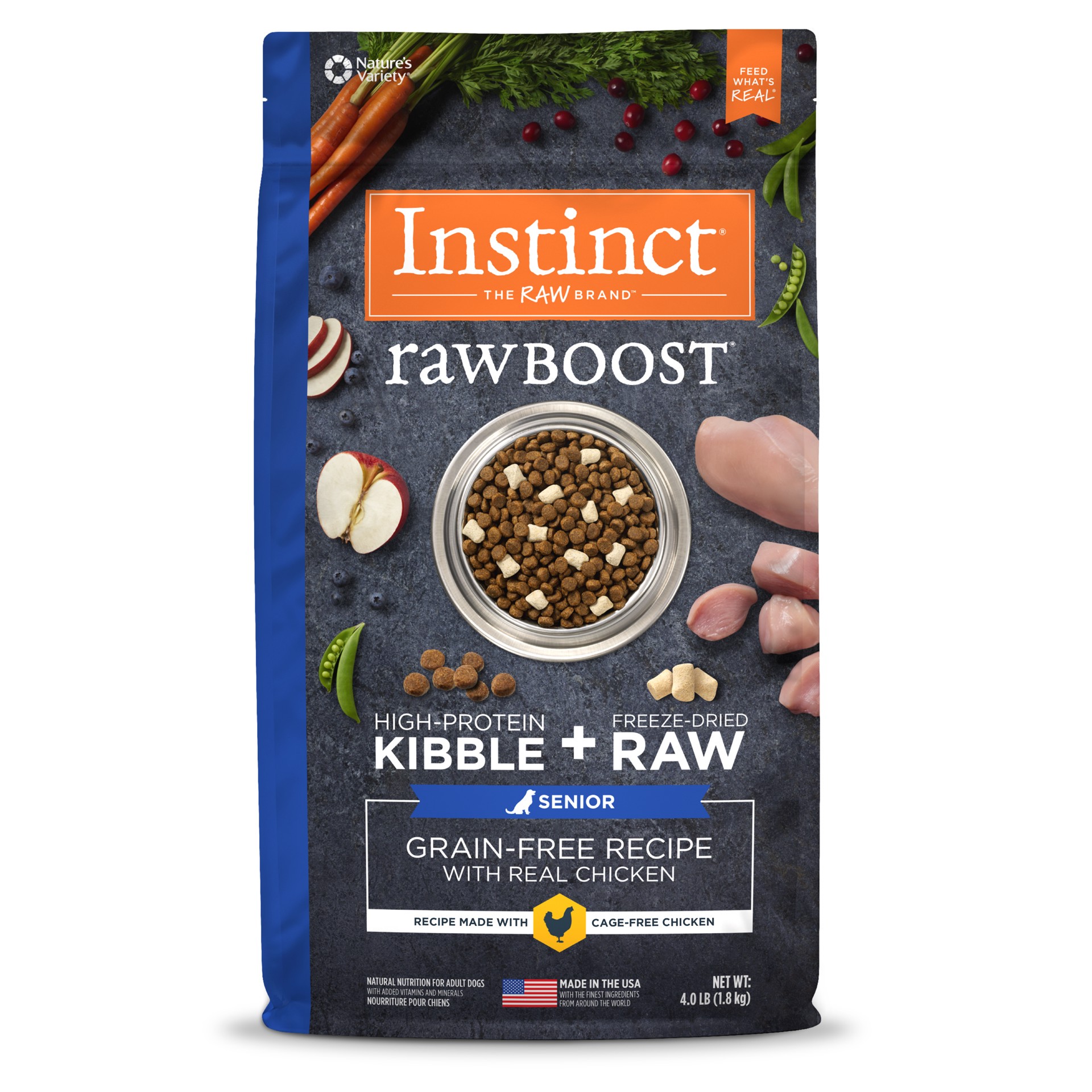 slide 1 of 4, Instinct Raw Boost Senior Chicken Dry Dog Food, 4 lb. Bag, 4 lb