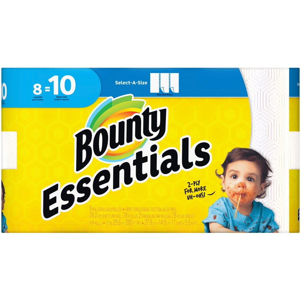 slide 3 of 4, Bounty Essentials Select-A-Size Big Absorbent Paper Towels, 8 ct