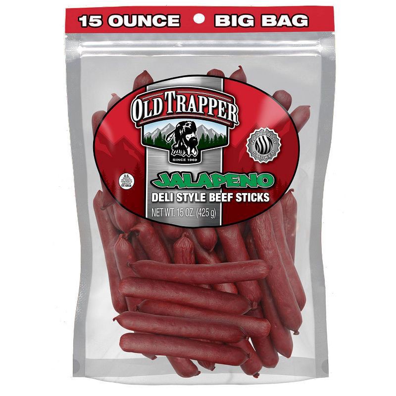 slide 1 of 3, Old Trapper Deli Style Beef Sticks, Jalapeno, 15 oz