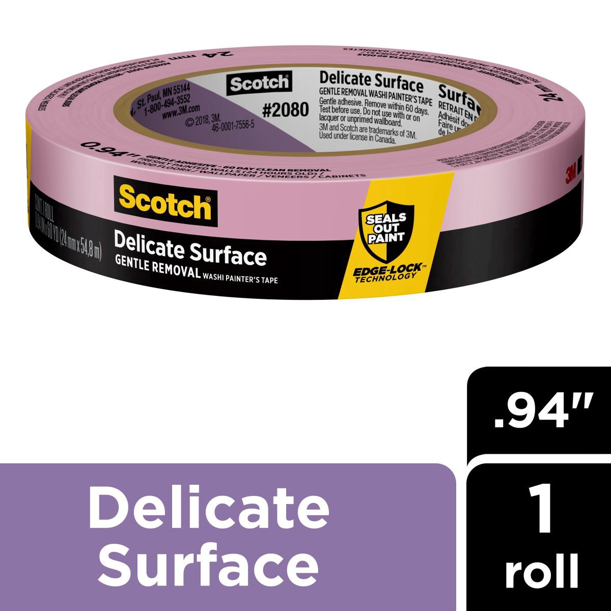 slide 1 of 6, Scotch Delicate Surface Painter's Tape, 0.94 in x 60 yd 24mm x 54,8m /Pack, 24 mm