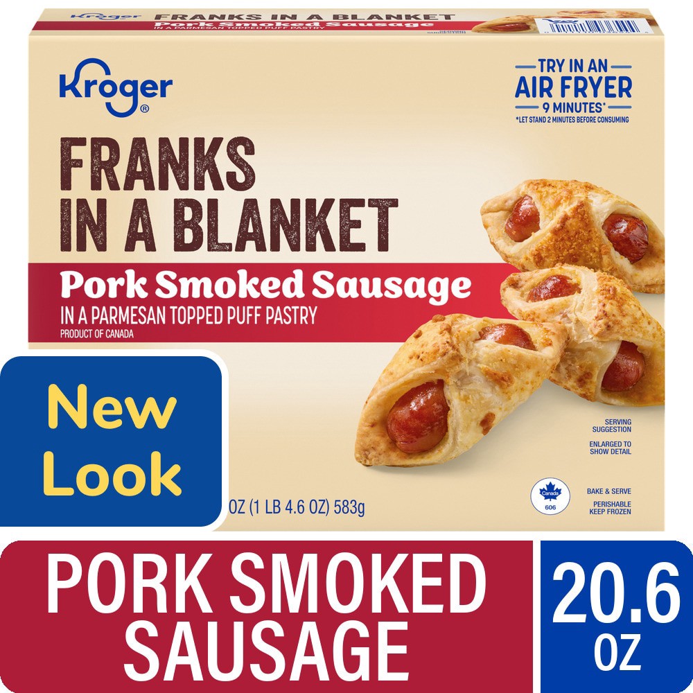 slide 1 of 1, Kroger Pork Smoked Sausage Franks In A Blanket, 20.6 oz