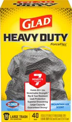 Glad ForceFlex Heavy Duty Large Drawstring Trash Bags With Clorox, Mountain Air Scent, 30 Gallon, 40 Count