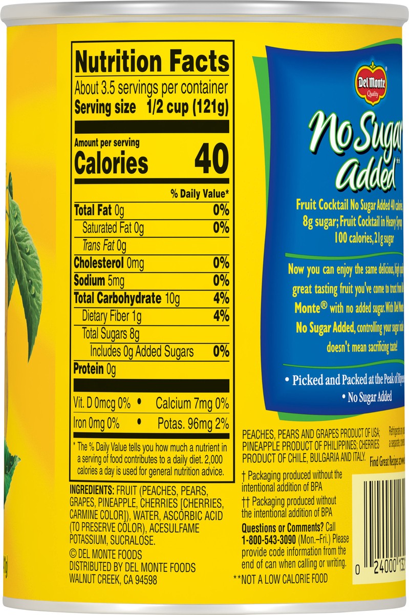 slide 8 of 10, Del Monte No Sugar Added Fruit Cocktail, 14.5 oz