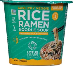Lotus Foods Mild Garlicky Veggie Rice Ramen Noodle Soup 1.94 oz Bowl