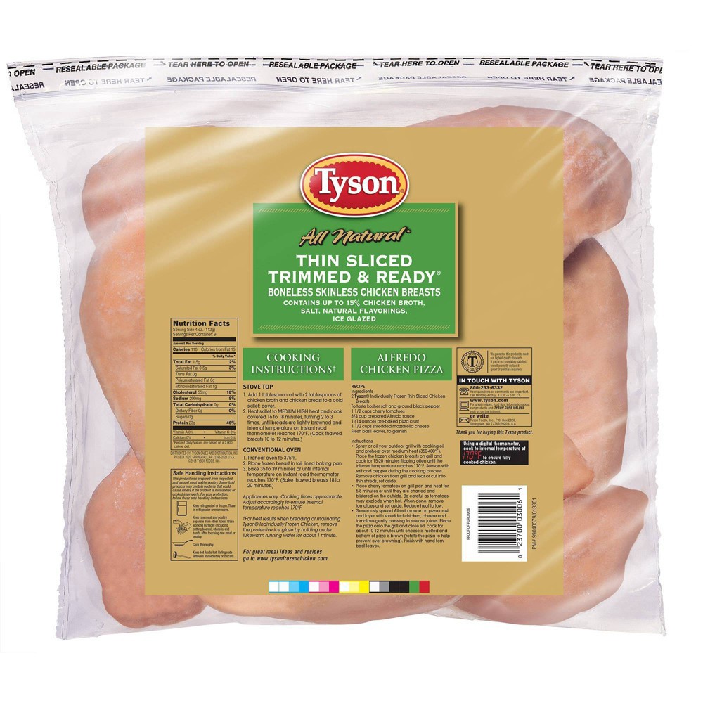 slide 2 of 2, Tyson Thin Sliced Boneless Skinless Chicken Breasts, 2.25 lb. (Frozen), 36 oz