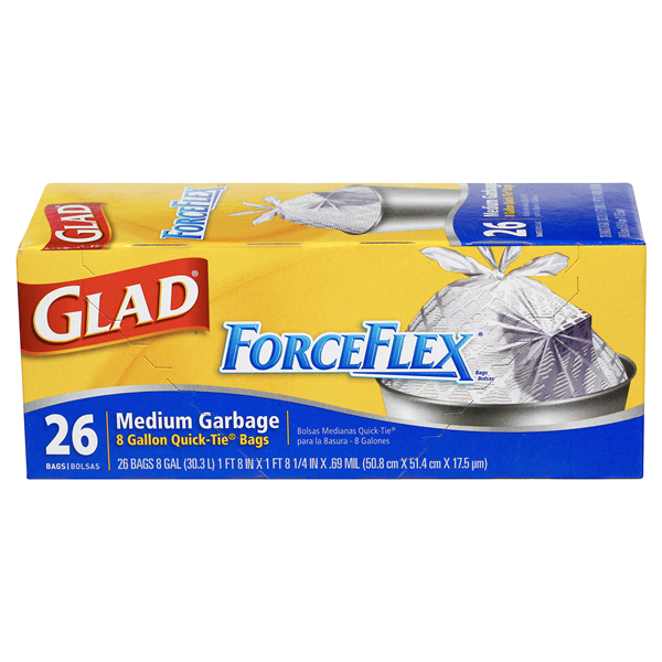 slide 1 of 7, Glad Force Flex Garbage Bags 8 Gallon, 26 ct