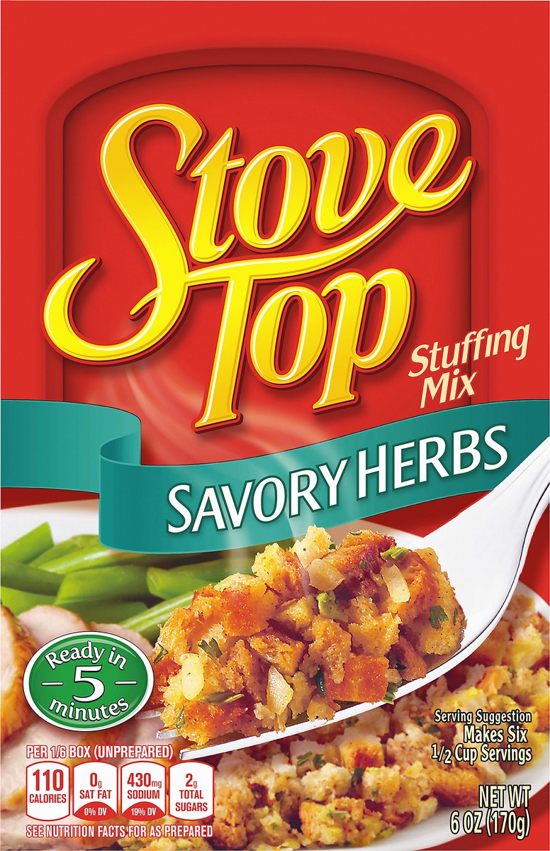 slide 6 of 9, Stove Top Savory Herbs Stuffing Mix, 6 oz Box, 6 oz