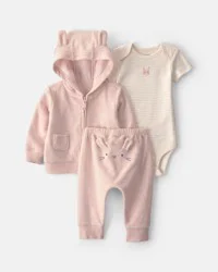 Carters Baby Girl 3-Piece Bunny Terry Layering Set - Pink Pink 9M