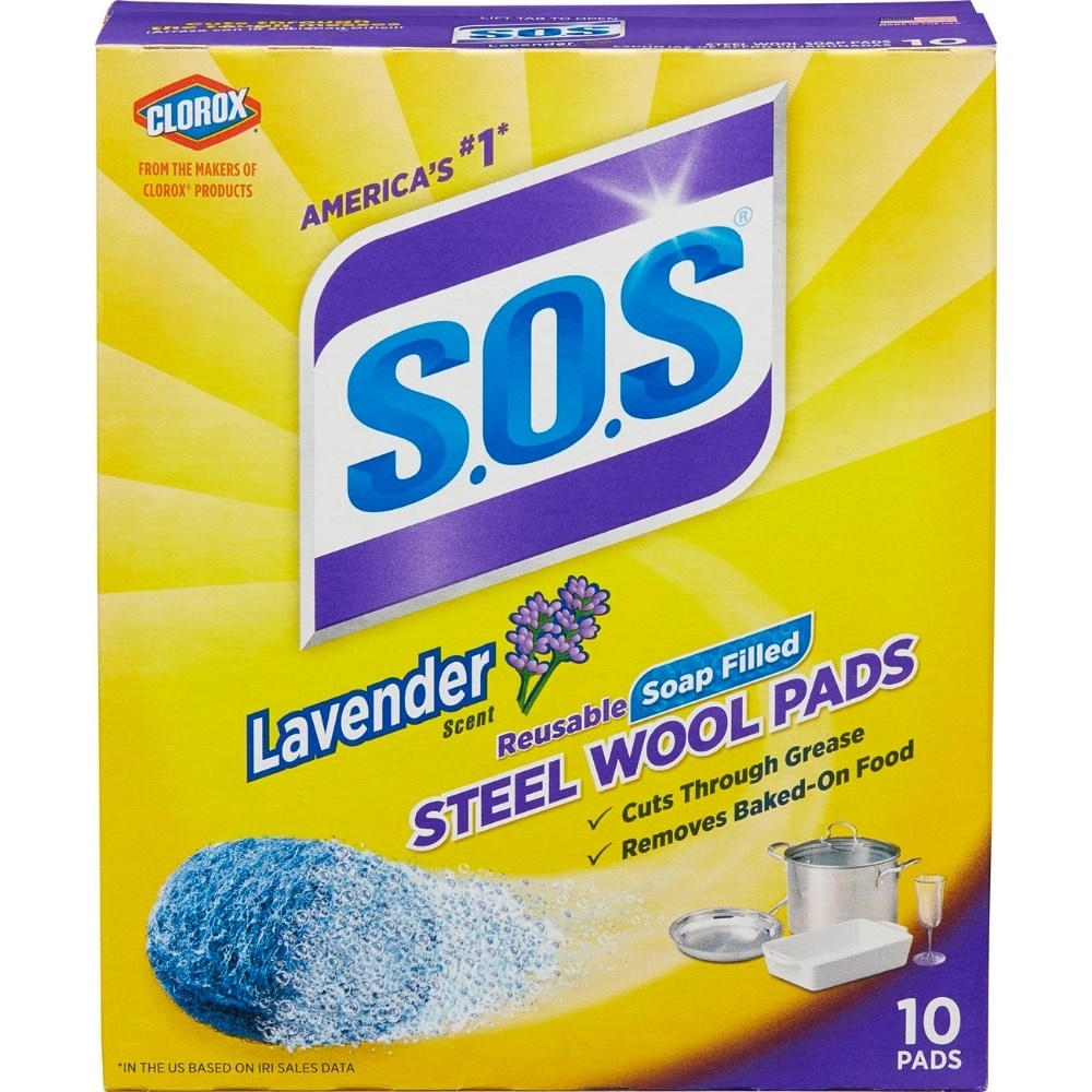 slide 1 of 1, S.O.S. Lavender Scent Steel Wool Soap Pads, 10 ct