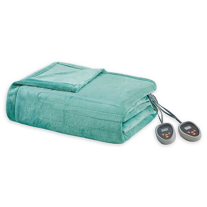 slide 1 of 4, Beautyrest Heated Plush Twin Blanket - Aqua, 1 ct