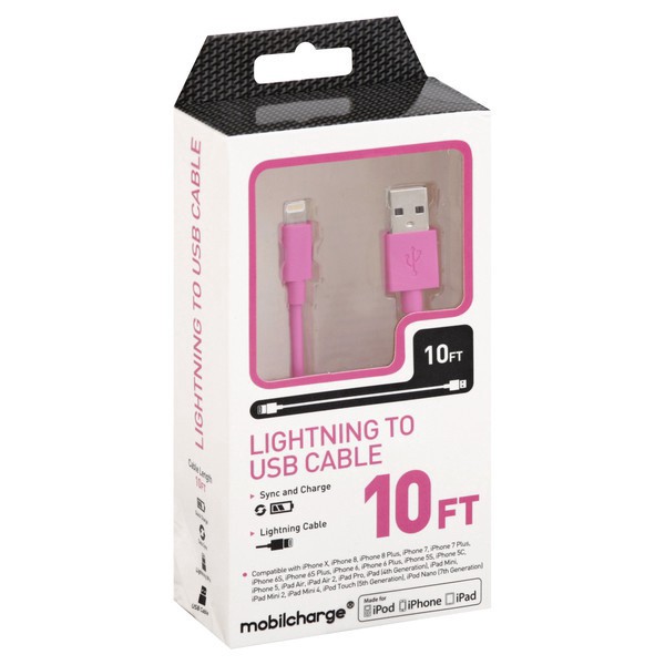 slide 1 of 1, Mobilcharge 10' Mfi Pink, 10 ft