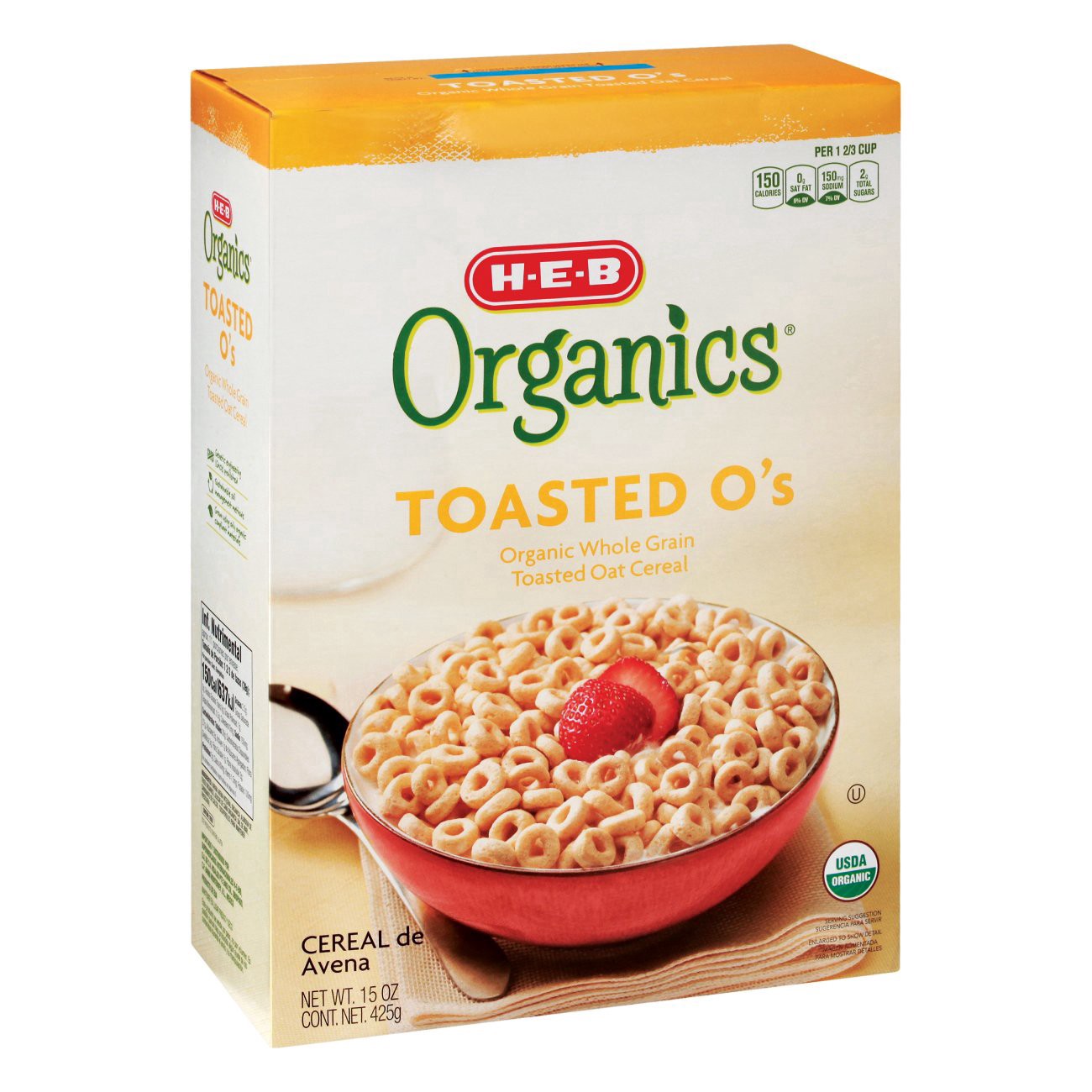 slide 1 of 1, H-E-B Organics Toasted O's Cereal, 15 oz