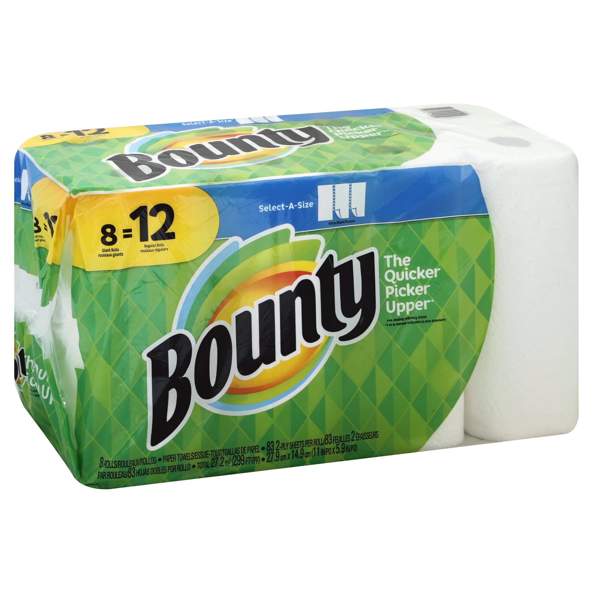 slide 1 of 2, Bounty 2X More Absorbent Select-a-Size White Paper Towels, 8 ct