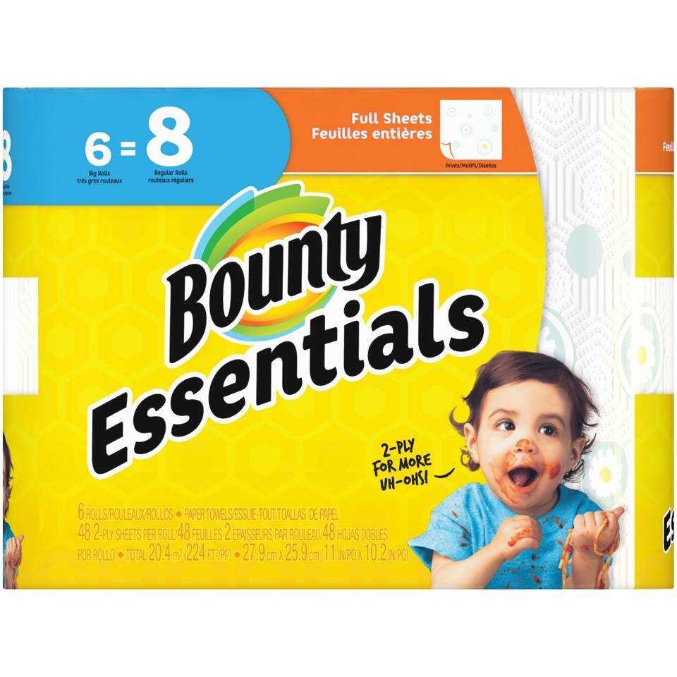 slide 2 of 4, Bounty Essentials Full Sheet Print Big Rolls Paper Towels, 6 ct