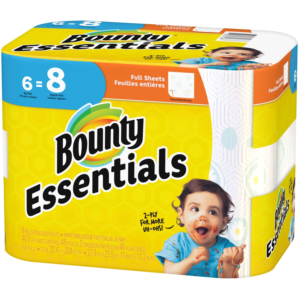 slide 4 of 4, Bounty Essentials Full Sheet Print Big Rolls Paper Towels, 6 ct
