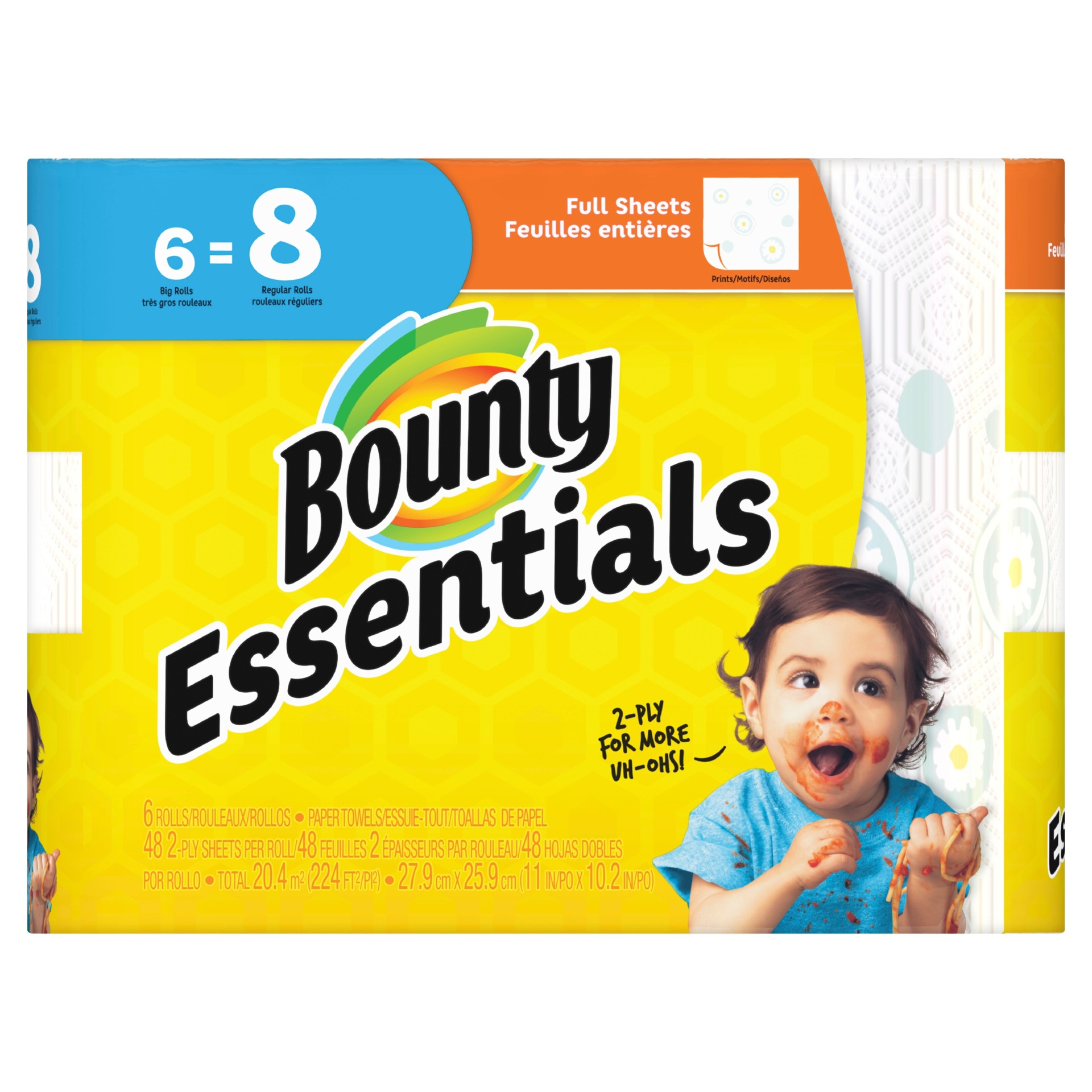slide 1 of 4, Bounty Essentials Full Sheet Print Big Rolls Paper Towels, 6 ct