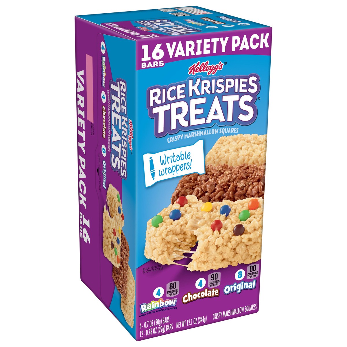 slide 5 of 8, Rice Krispies Treats Crispy Marshmallow Squares, Kids Snacks, Cereal Bars, Variety Pack, 12.1oz Box, 16 Bars, 12.1 oz