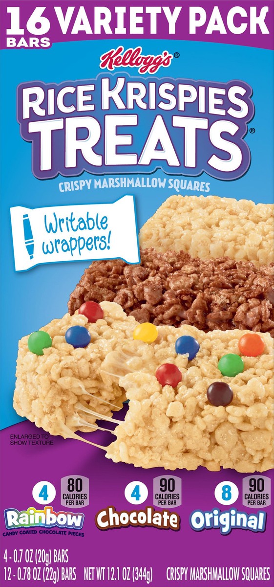 slide 8 of 8, Rice Krispies Treats Crispy Marshmallow Squares, Kids Snacks, Cereal Bars, Variety Pack, 12.1oz Box, 16 Bars, 12.1 oz