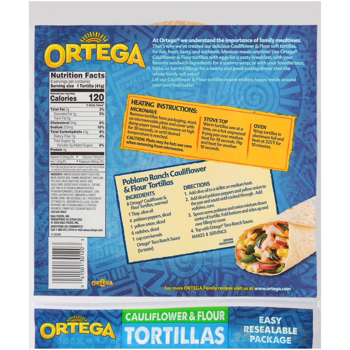 slide 10 of 11, Ortega 8 in. Cauliflower & Flour Tortillas 8 ct Bag, 11.4 oz