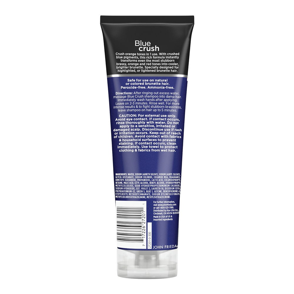 slide 2 of 5, John Frieda Blue Crush for Brunettes Blue Shampoo, 8.3 Fl Ounces, Neutralizes Brassy Tones, Toning Shampoo for Color Treated and Natural Brunette Hair, 8.3 fl oz