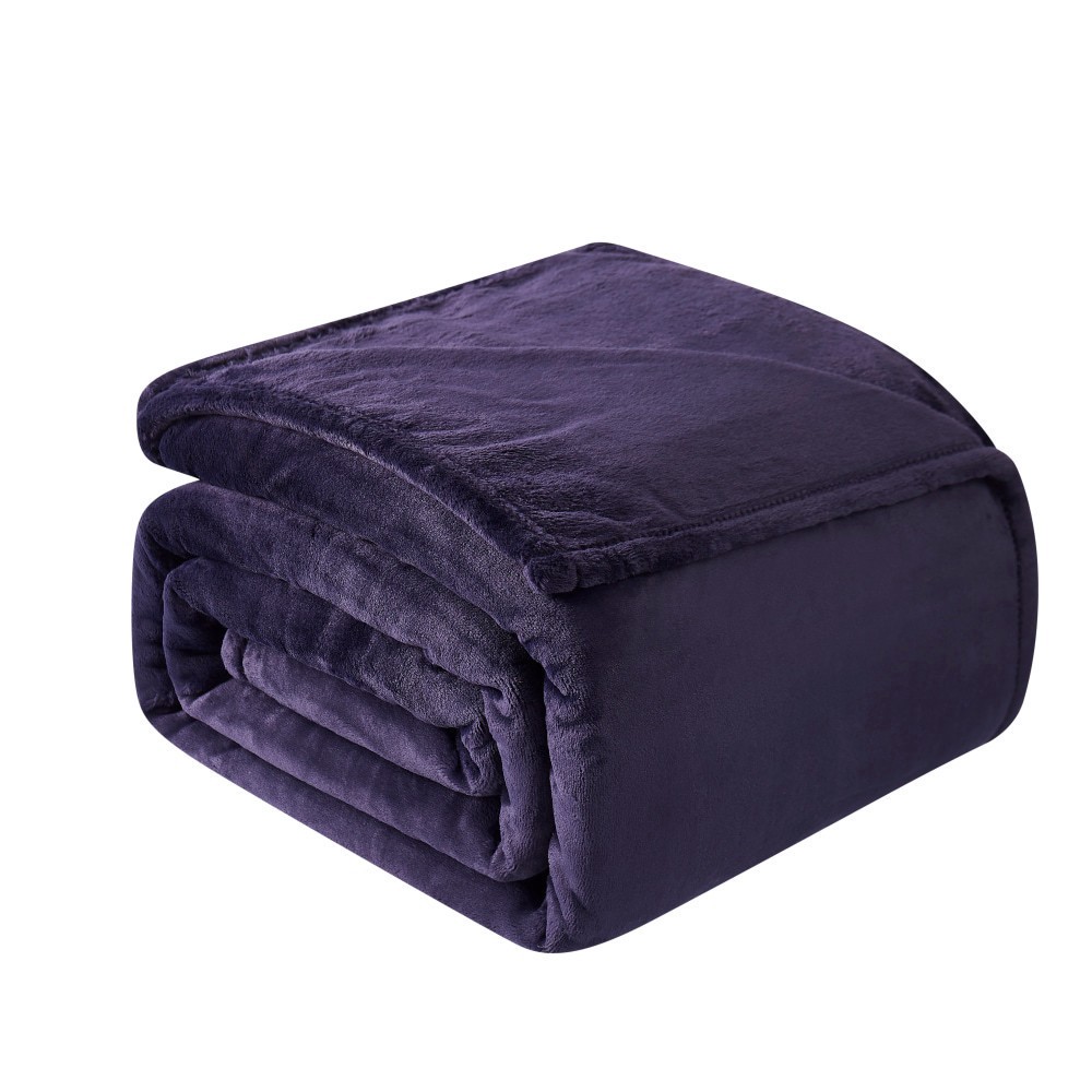 slide 3 of 3, Modavari Home Fashions Full / Queen Rolled Blanket - Dark Blue, full / queen