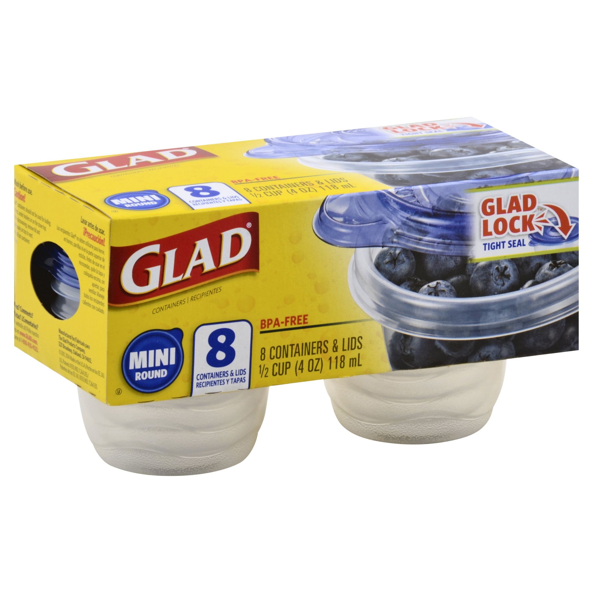 slide 1 of 9, Glad Mini Rounds Food Storage Containers, 8 ct; 4 oz