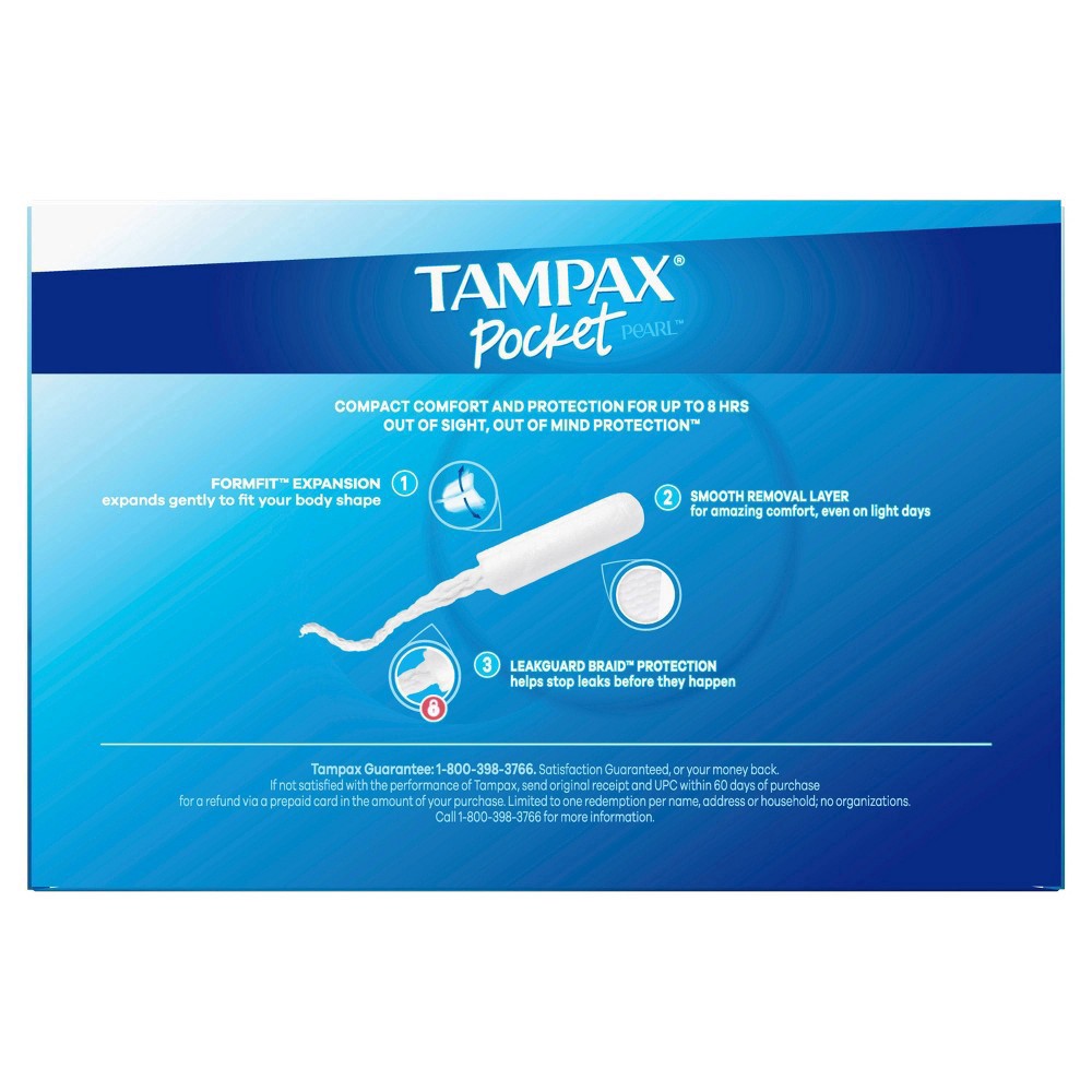 slide 3 of 8, Tampax Pocket Pearl Compact Tampons Regular Absorbency with BPA-Free Plastic Applicator and LeakGuard Braid, Unscented, 32 Count, 32 ct