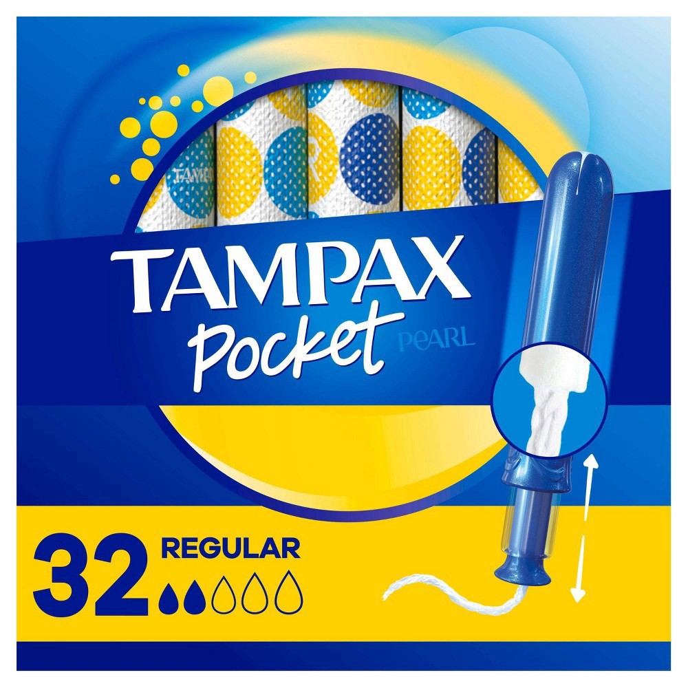 slide 5 of 8, Tampax Pocket Pearl Compact Tampons Regular Absorbency with BPA-Free Plastic Applicator and LeakGuard Braid, Unscented, 32 Count, 32 ct