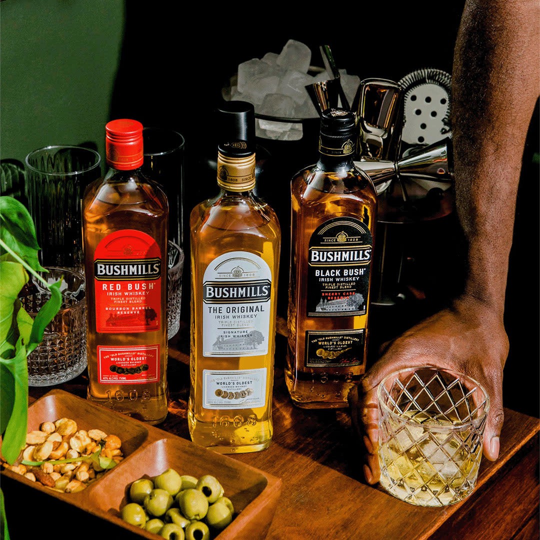 slide 8 of 10, Bushmills Original + Black Bush 50 ml + Red Bush 50 ml 750 ml - VAP/Gift Pack, 750 ml