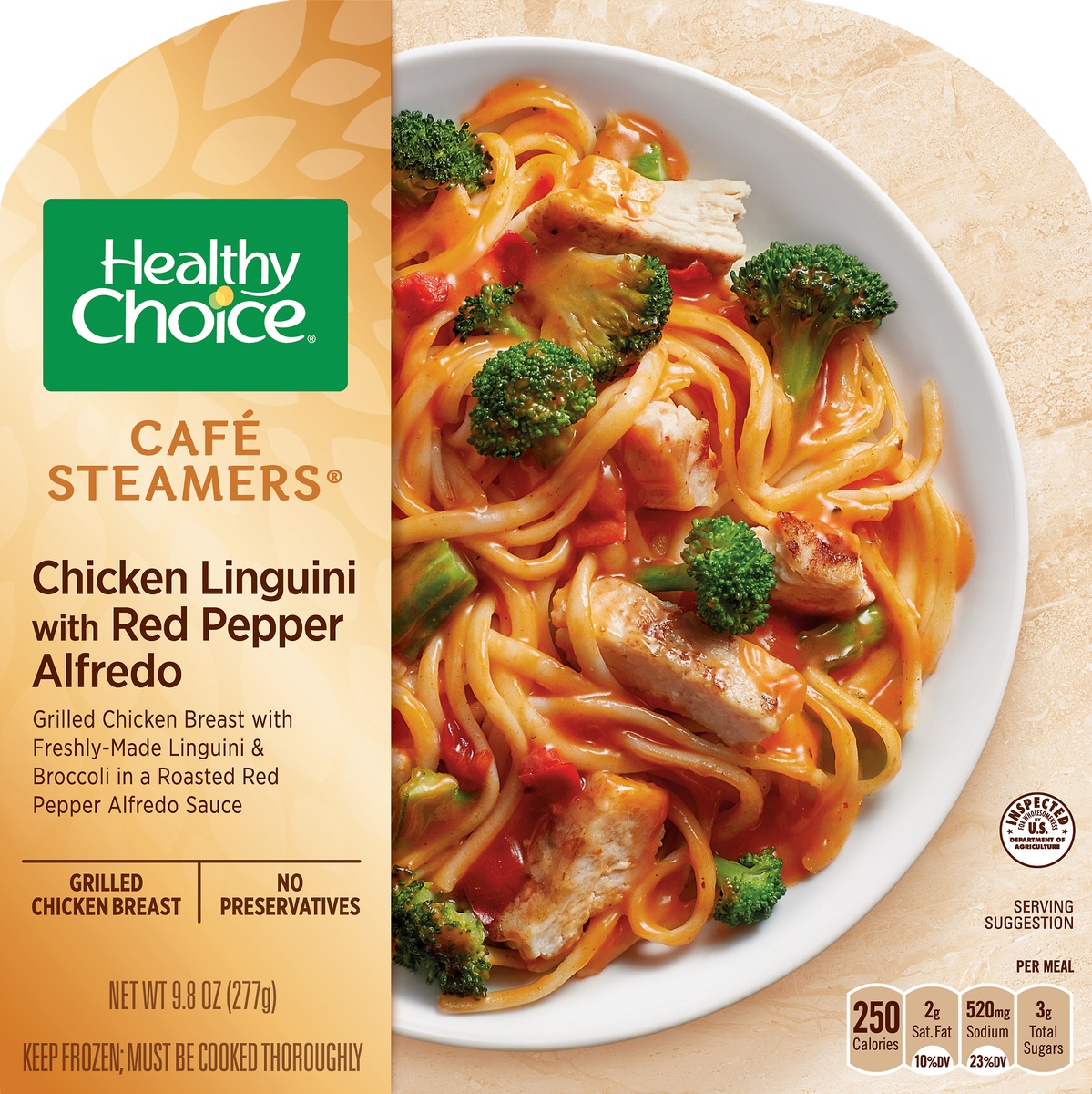 slide 9 of 11, Healthy Choice Cafe Steamers Chicken Linguini with Red Pepper Alfredo, 9.8 oz