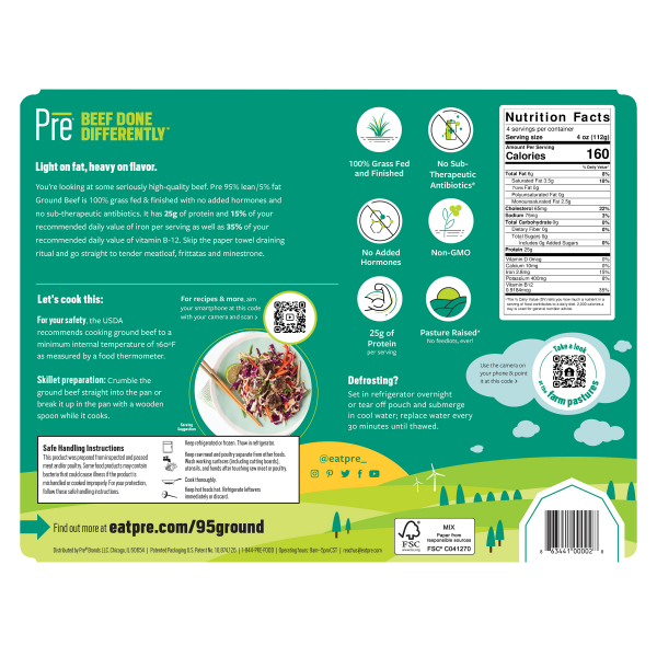 slide 3 of 21, Pre, 95% Lean Ground Beef Grass-Fed, Grass-Finished, and Pasture-Raised 16oz., 1 lb