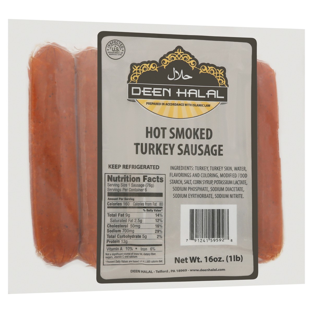 slide 12 of 13, Deen Halal Hot Smoked Hot Smoked Turkey Sausage 16 oz, 16 oz