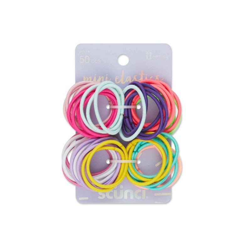 slide 1 of 3, scünci Elastic Hair Ties - Assorted Colors - 2mm/50pk, 50 ct