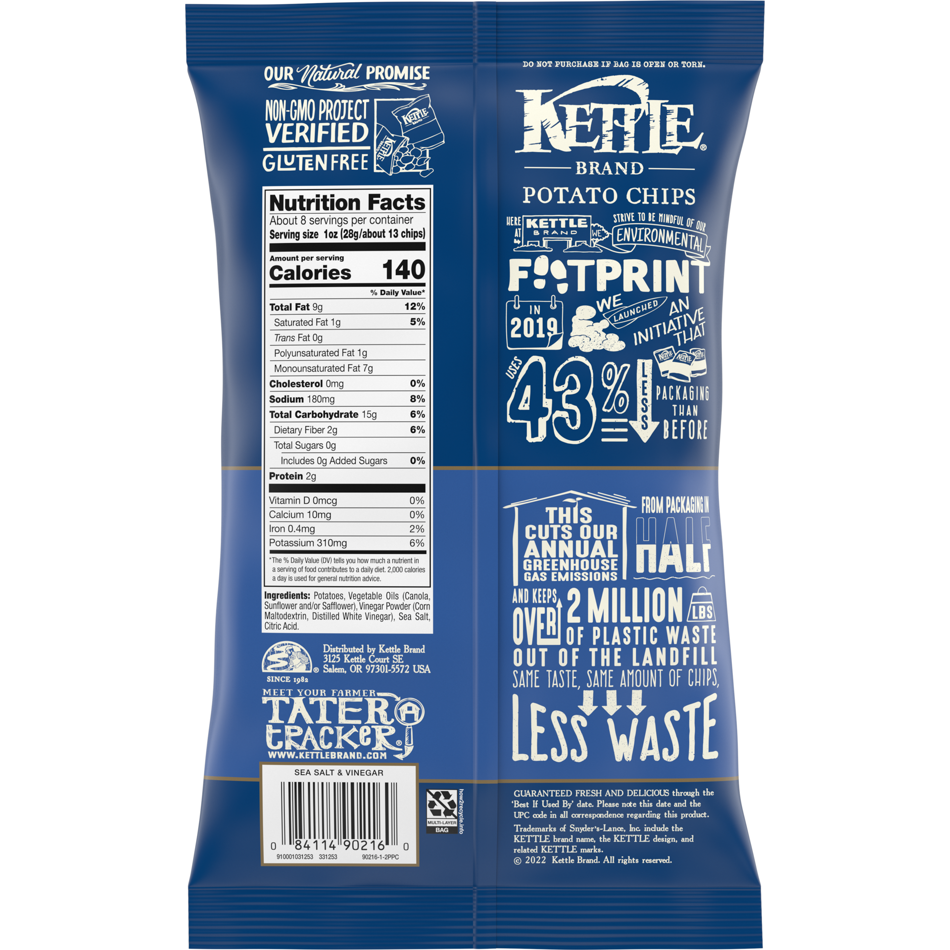 slide 2 of 5, Kettle Brand Sea Salt and Vinegar Kettle Potato Chips, Gluten-Free, Non-GMO, 7.5 oz Bag, 7.5 oz