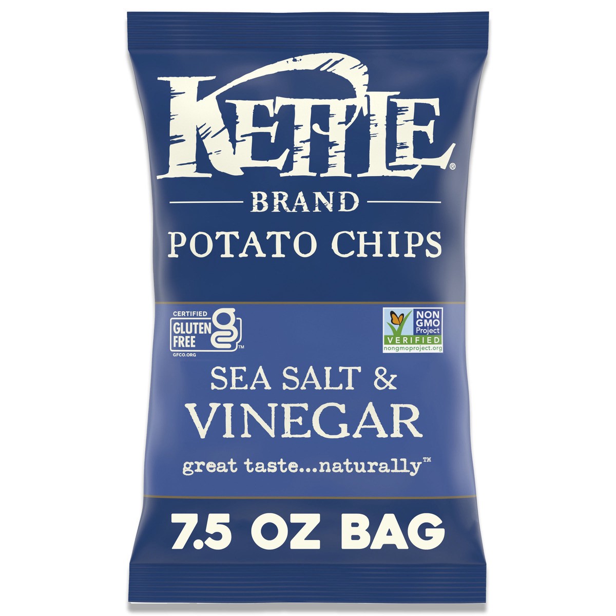 slide 1 of 5, Kettle Brand Sea Salt and Vinegar Kettle Potato Chips, Gluten-Free, Non-GMO, 7.5 oz Bag, 7.500 oz