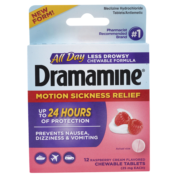 slide 1 of 1, Dramamine All Day Less Drowsy Motion Sickness Relief Chewable Tablets, 12 ct