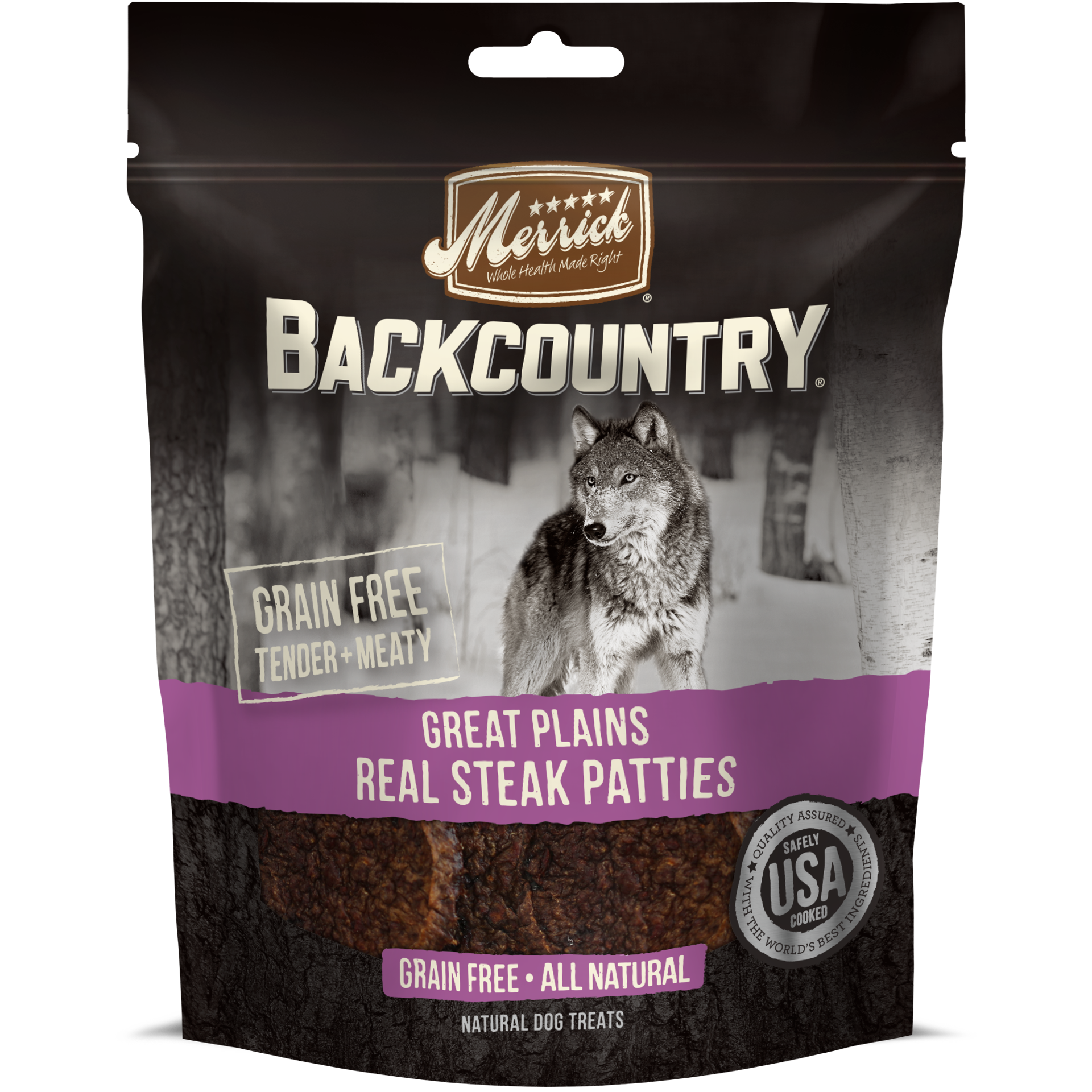 slide 1 of 2, Merrick Backcountry Great Plains Real Steak Patties Dog Treats - 4 oz Pouch, 4 oz