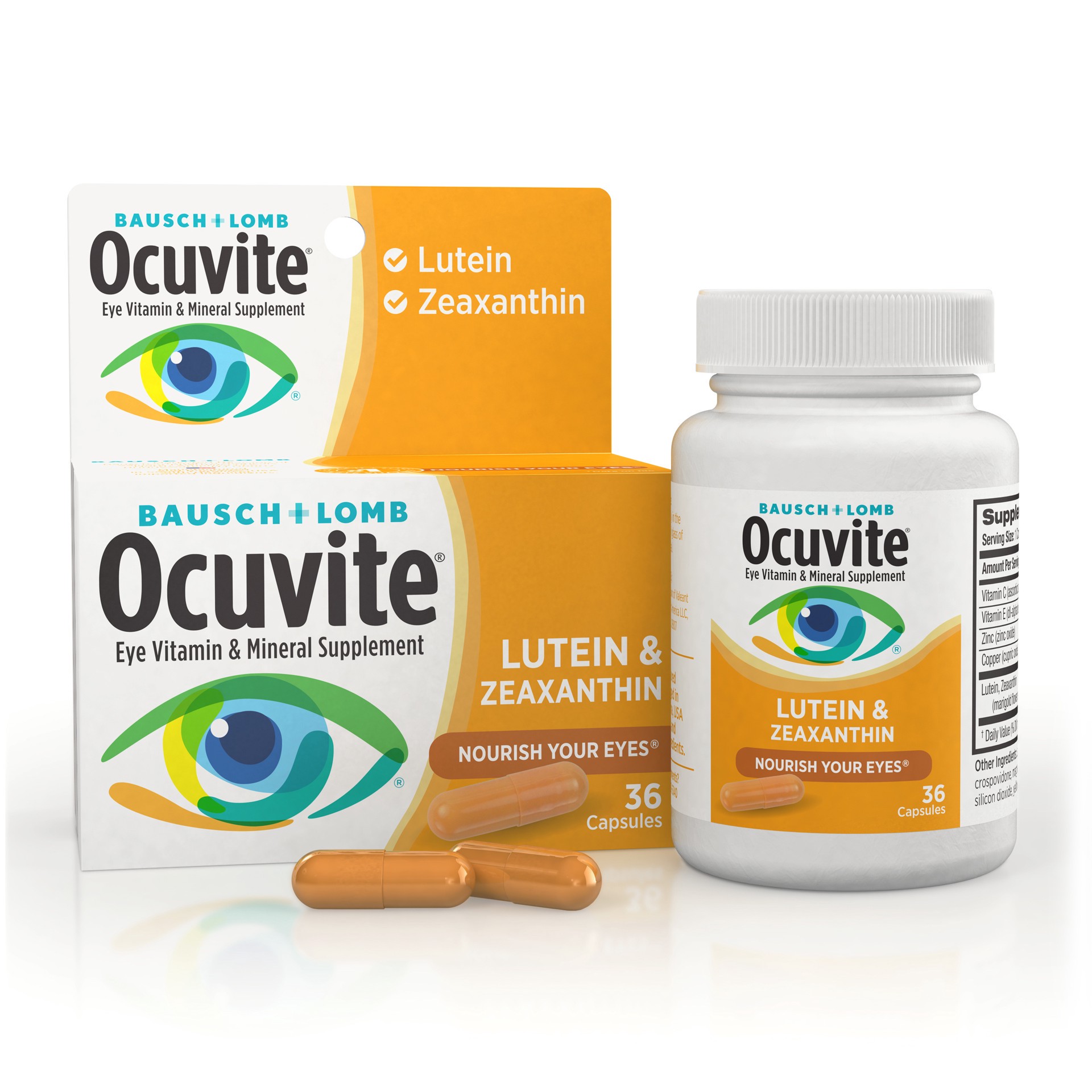 slide 1 of 2, Ocuvite Bausch + Lomb Ocuvite Lutein & Zeaxanthin Vitamin & Mineral Supplement, 36 ct Capsules, 36 ct