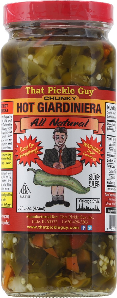 slide 1 of 11, That Pickle Guy Chunky Hot Giardiniera Pickles 16 fl oz Jar, 16 fl oz