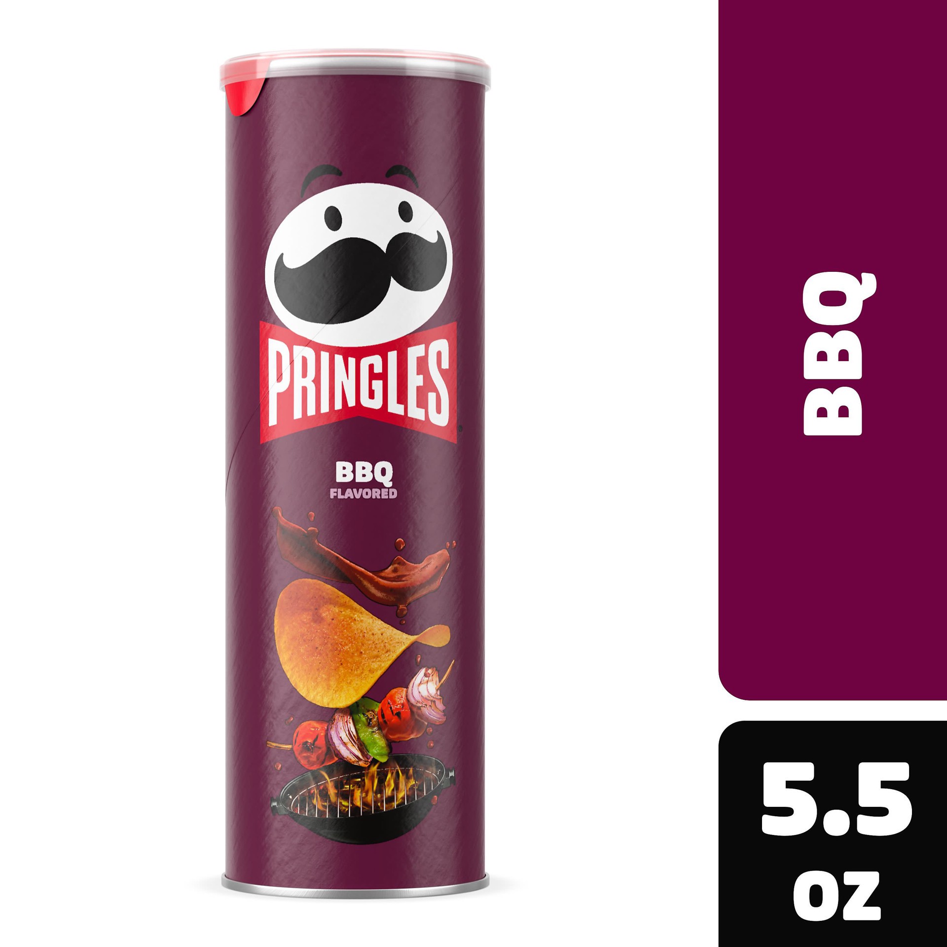 slide 1 of 8, Pringles Potato Crisps Chips, Lunch Snacks, On-The-Go Snacks, BBQ, 5.5oz Can, 1 Can, 5.5 oz