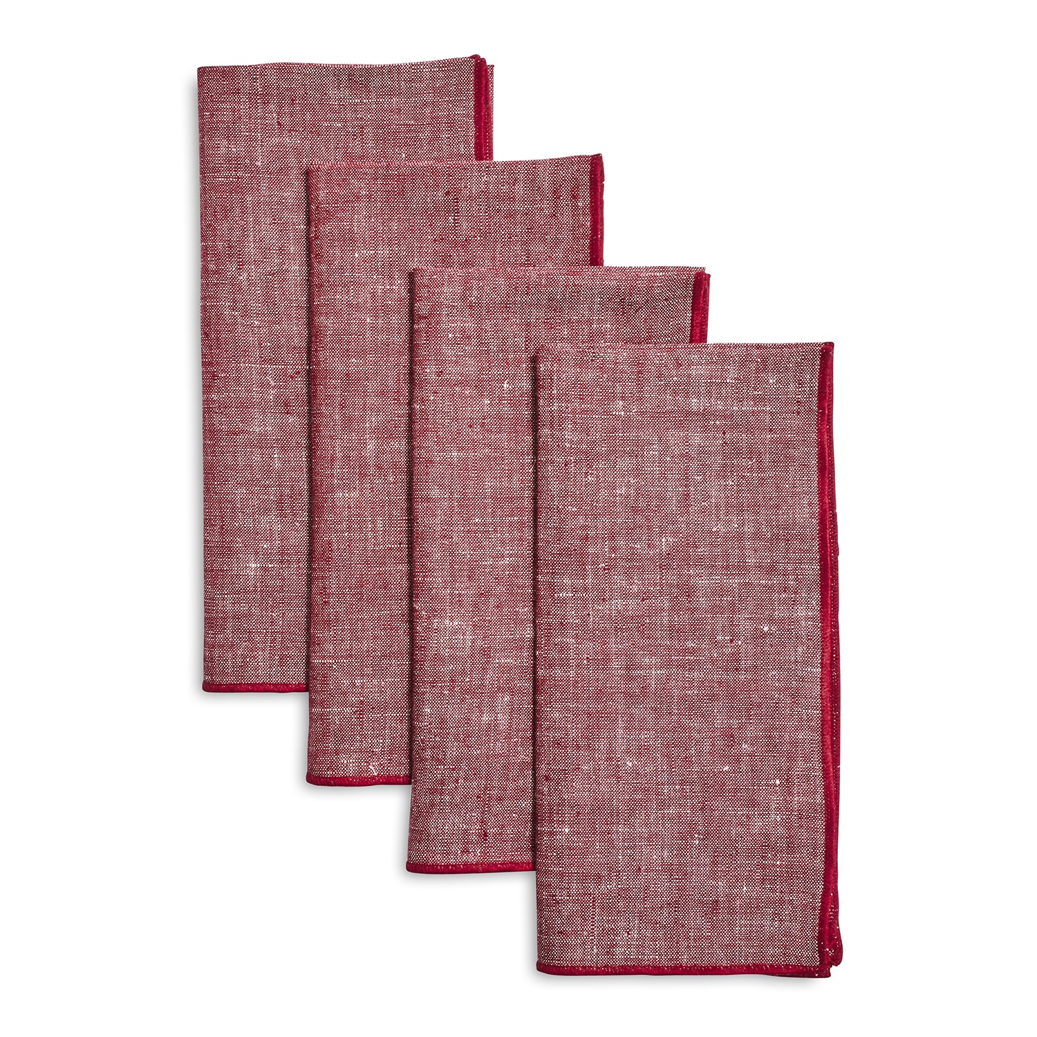 slide 1 of 1, Sur La Table Embroidered-Edge Linen Napkins, Red, 4 ct