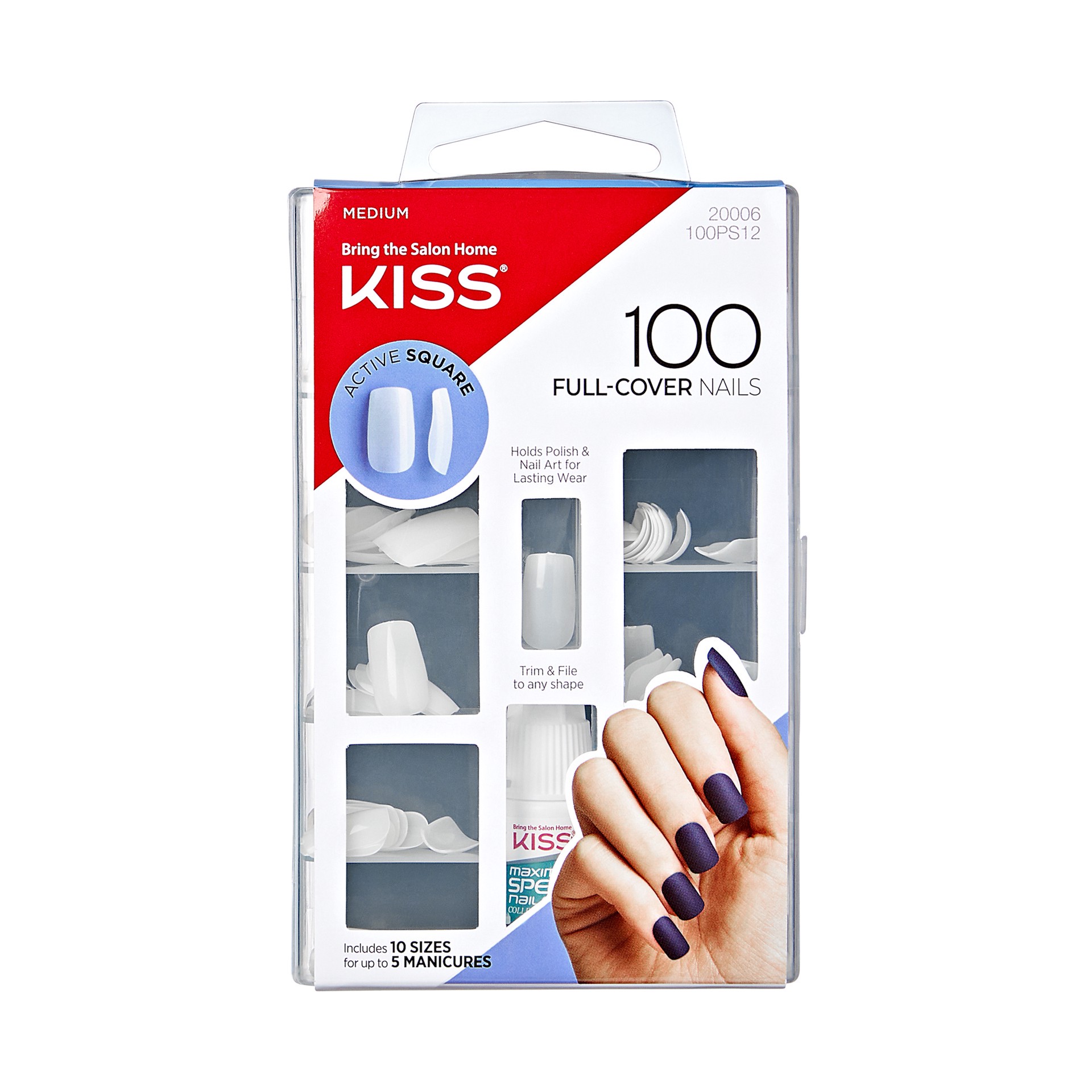 slide 1 of 5, KISS 100 Full Cover Nails - Active Square, 1 ct