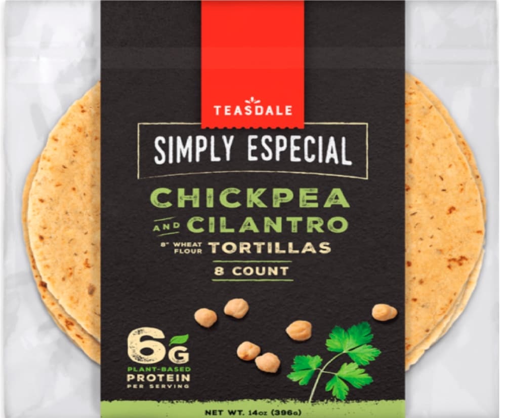slide 1 of 1, Teasdale Simply Especial Chickpea & Cilantro Wheat Flour Tortillas 8 Count, 14 oz