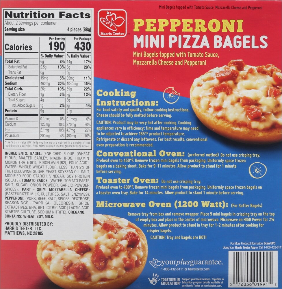 slide 2 of 3, Harris Teeter® Pepperoni Mini Pizza Bagel Snacks, 7 oz