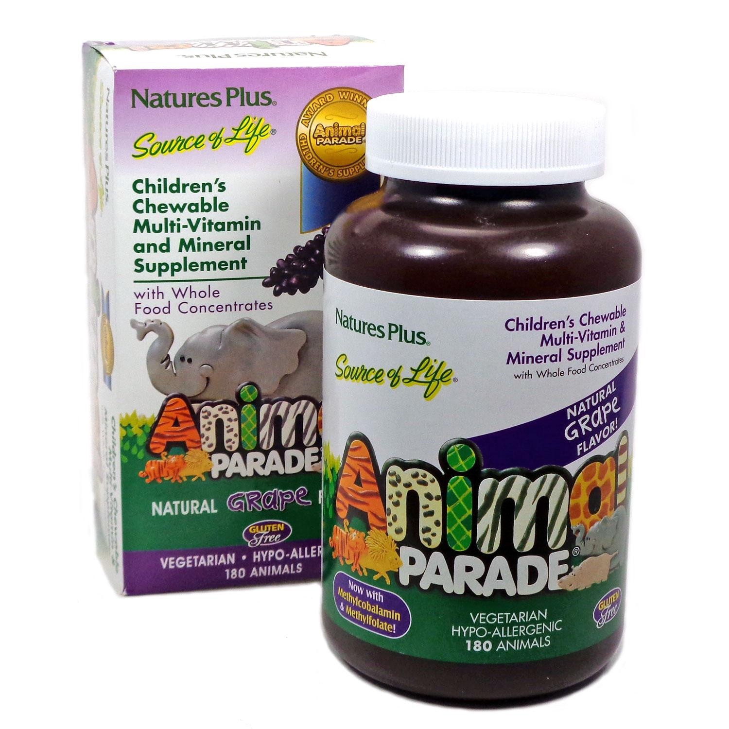 slide 1 of 1, Nature's Plus Source of Life Animal Parade Childrens Chewable Multivitamin Grape, 180 ct