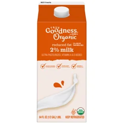 True Goodness Organic 2% Reduced Fat Milk, 1/2 Gallon - 1/2 gal